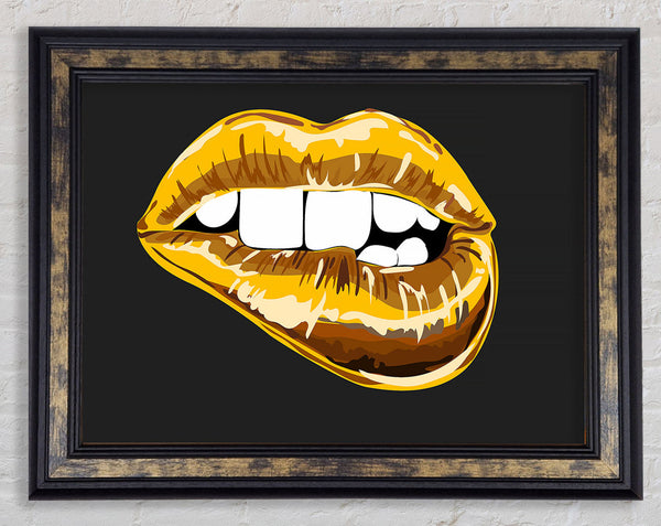 Gold Lip Bite Framed Print