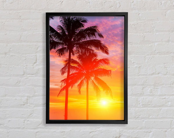 Sunset Palm Trees Framed Print