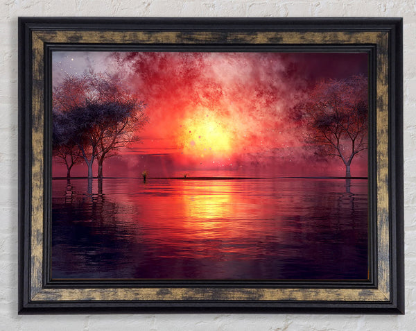 Fire Ocean Sunset Framed Print