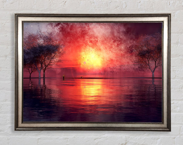 Fire Ocean Sunset Framed Print