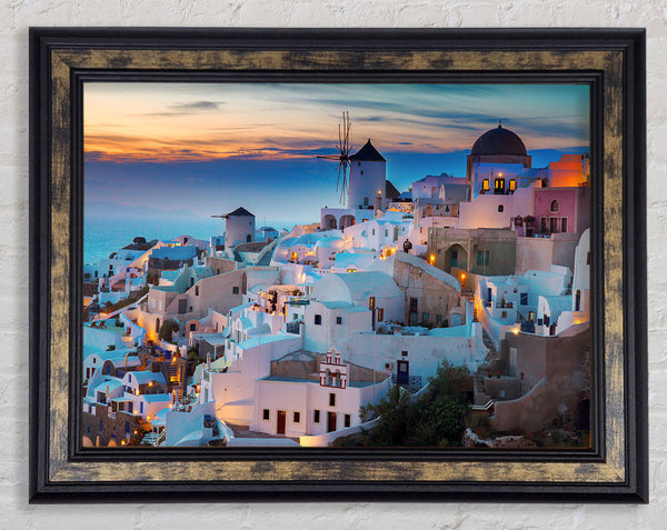 Santorini At Sunset Framed Print