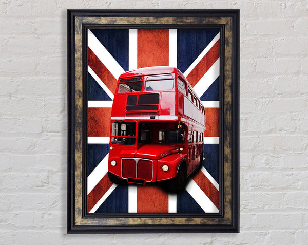Red Bus On The British Flag Framed Print