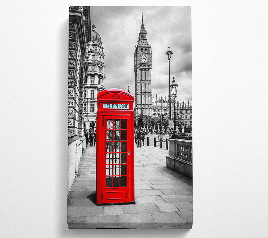  A Canvas Print of Red Phone Box Next To Big Ben Canvas Print