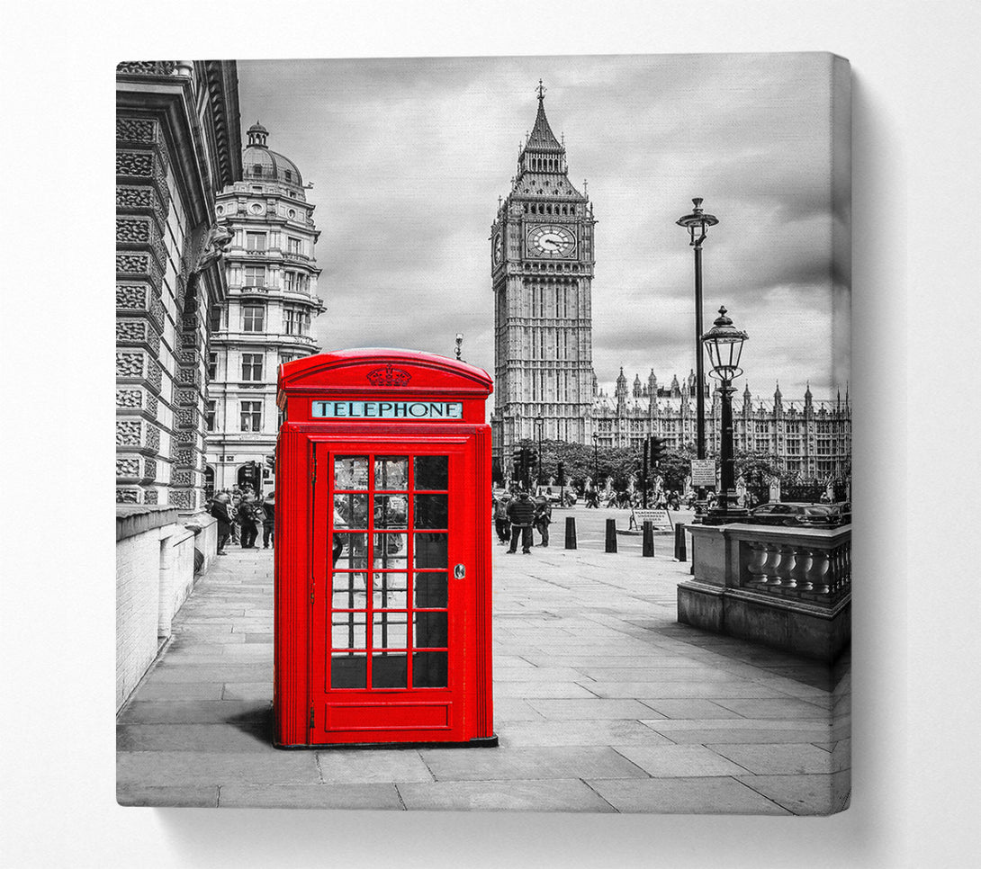  A Canvas Print of Red Phone Box Next To Big Ben Canvas Print