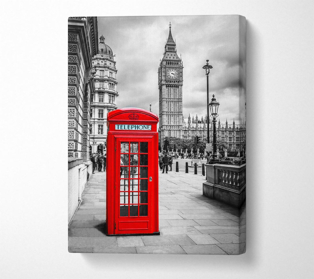  A Canvas Print of Red Phone Box Next To Big Ben Canvas Print