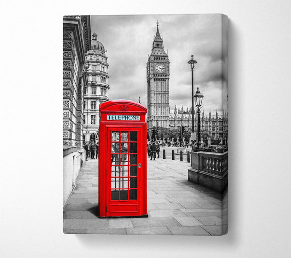  A Canvas Print of Red Phone Box Next To Big Ben Canvas Print