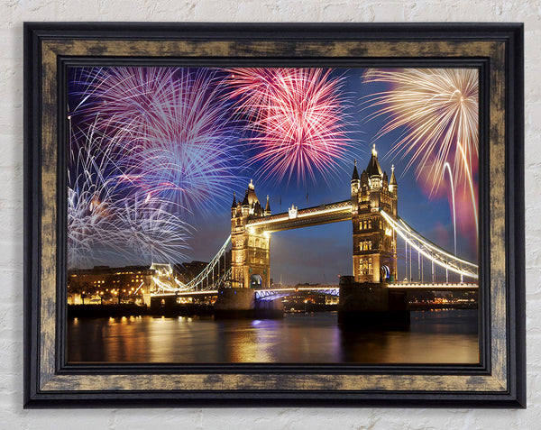 Fireworks Over Tower Bridge Framed Print