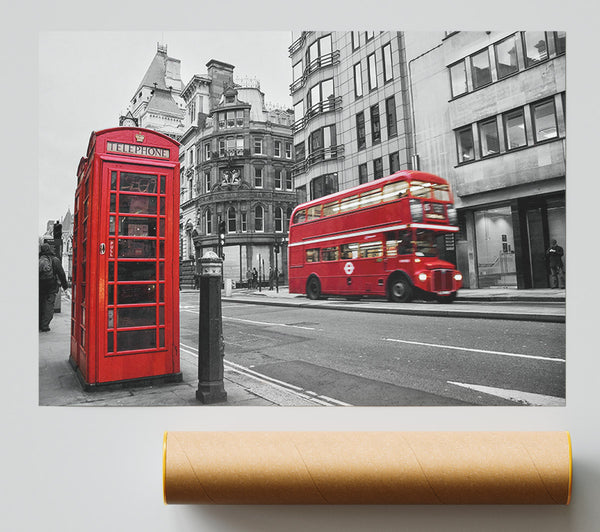Double Decker Red Bus Through The Streets Print