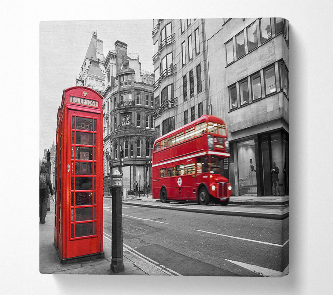  A Canvas Print of Double Decker Red Bus Through The Streets Canvas Print