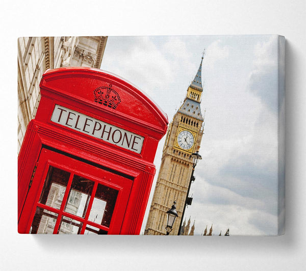  A Canvas Print of Red Telephone Box Next To Big Ben Canvas Print
