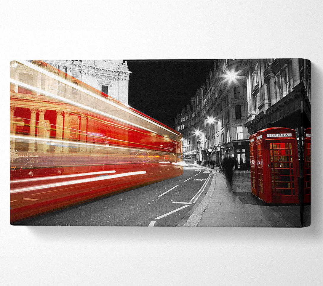  A Canvas Print of Red Bus Speeding Through The City Canvas Wall Art