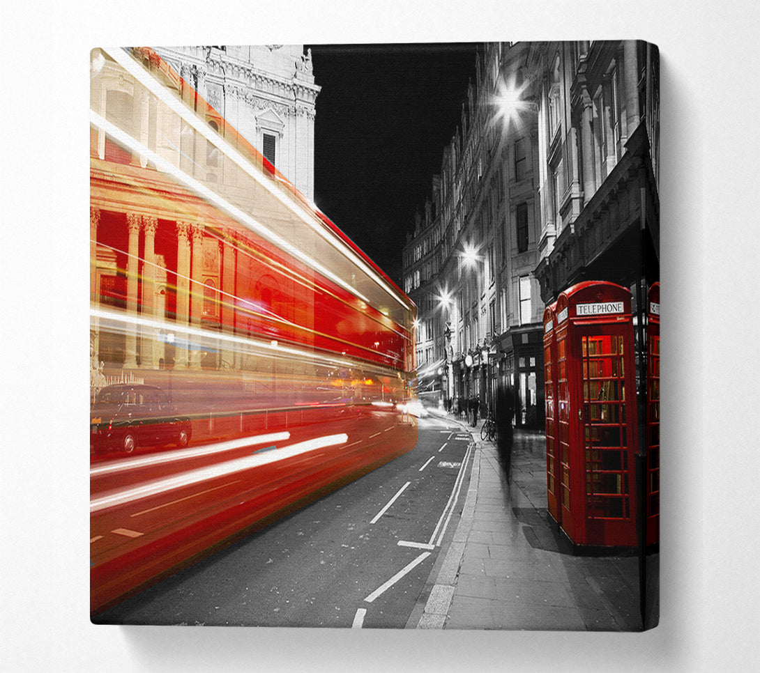 A Canvas Print of Red Bus Speeding Through The City Canvas Wall Art