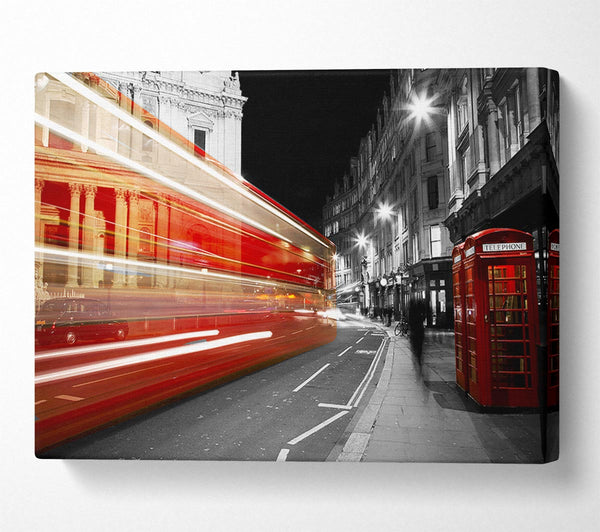  A Canvas Print of Red Bus Speeding Through The City Canvas Wall Art