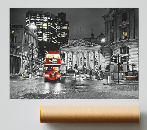 Red Bus In The Heart Of The City Poster