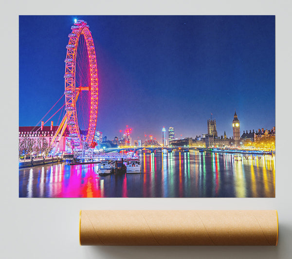 London Eye Rainbow Thames At Night Giclee Print