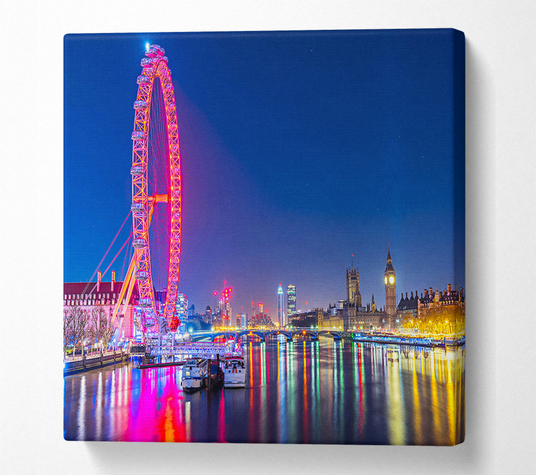  A Canvas Print of London Eye Rainbow Thames At Night Canvas Wall Art