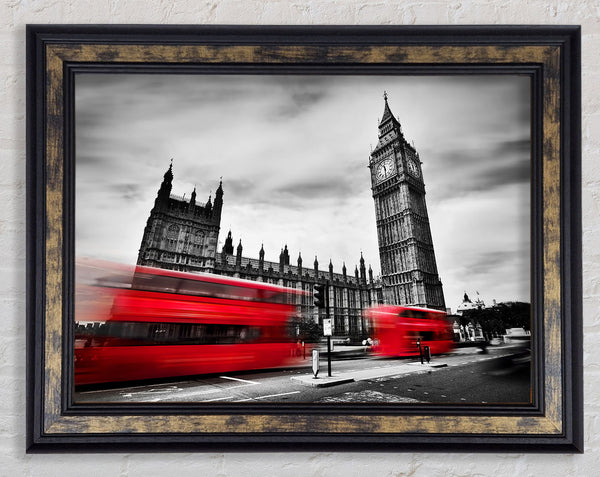 Houses Of Parliament Red Bus Blur Framed Print