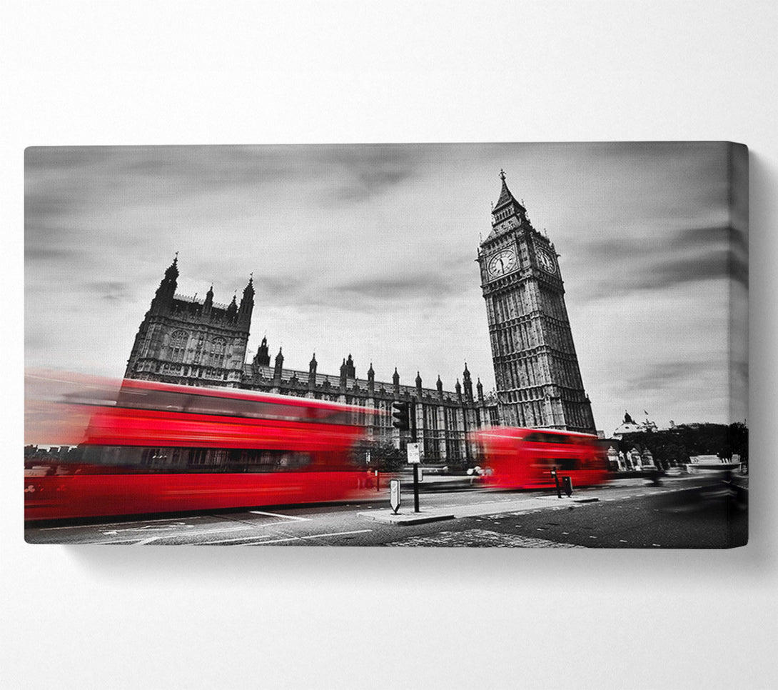  A Canvas Print of Houses Of Parliament Red Bus Blur Canvas Print