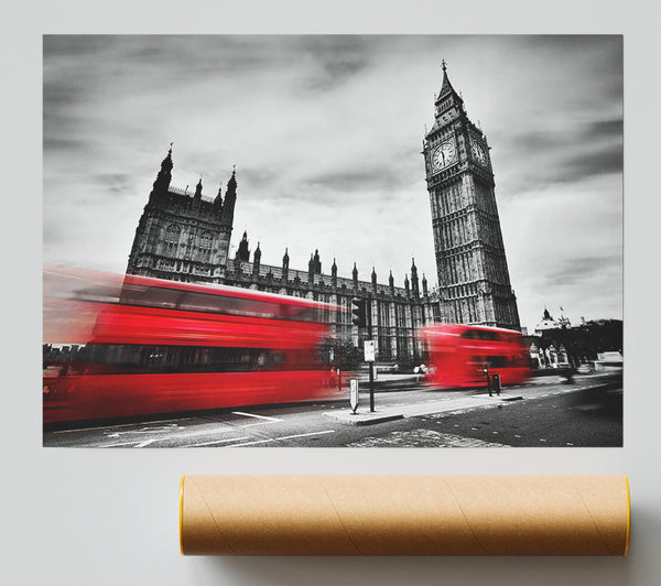 Houses Of Parliament Red Bus Blur Giclee Print