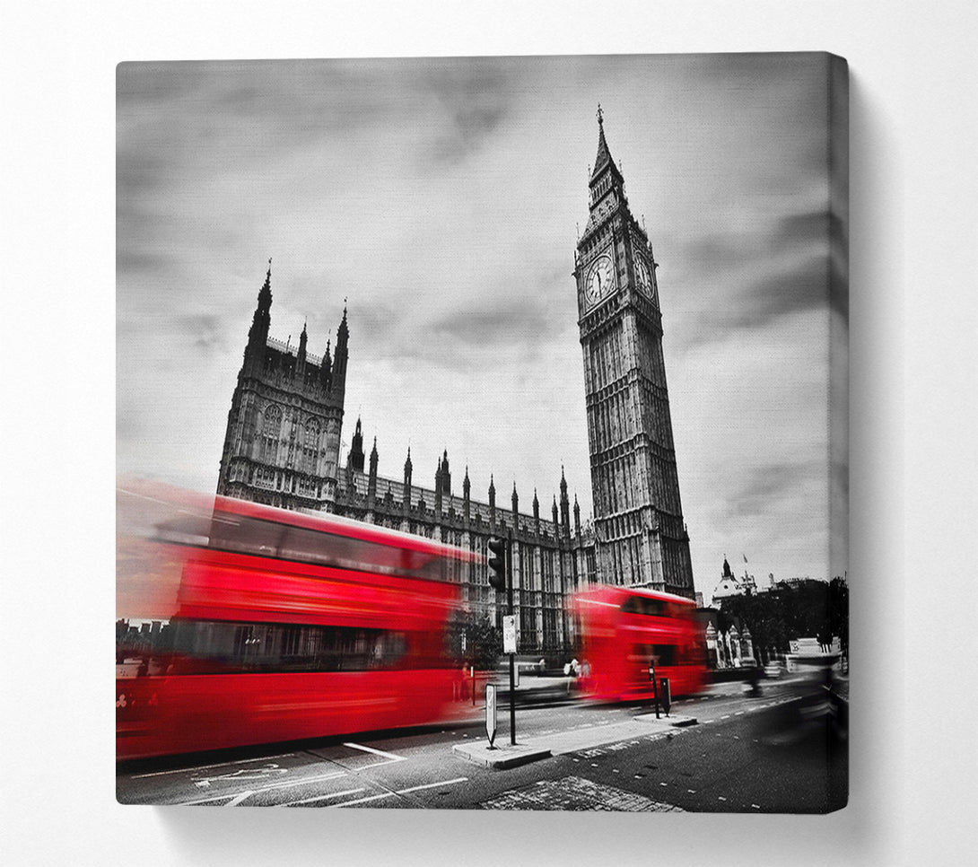  A Canvas Print of Houses Of Parliament Red Bus Blur Canvas Print