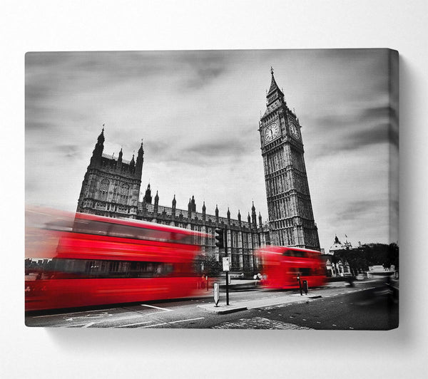  A Canvas Print of Houses Of Parliament Red Bus Blur Canvas Print