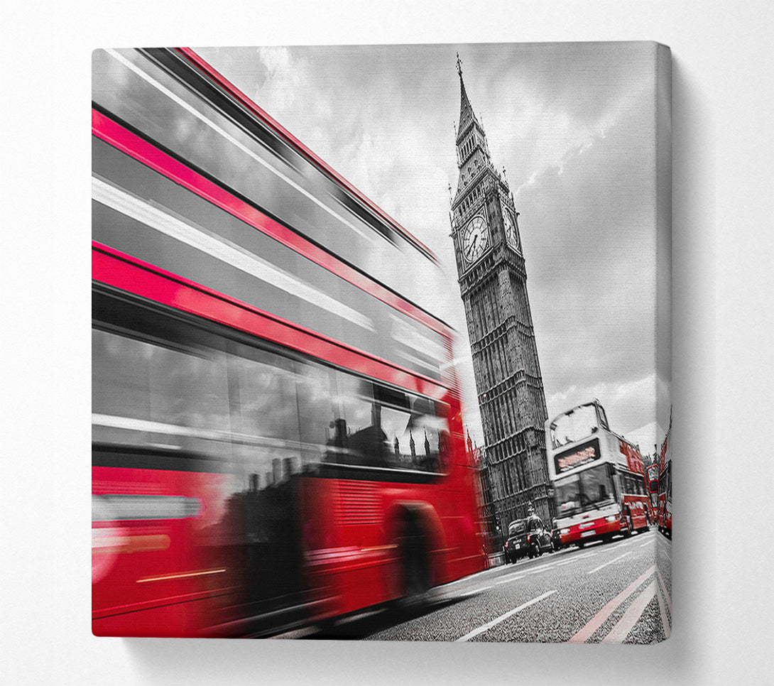  A Canvas Print of Iconic Red Bus Passed Big Ben Canvas Wall Art