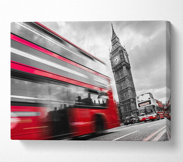  A Canvas Print of Iconic Red Bus Passed Big Ben Canvas Wall Art