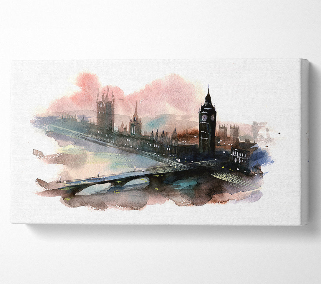  A Canvas Print of Watercolour Big Ben Houses Of Parliament Canvas Art