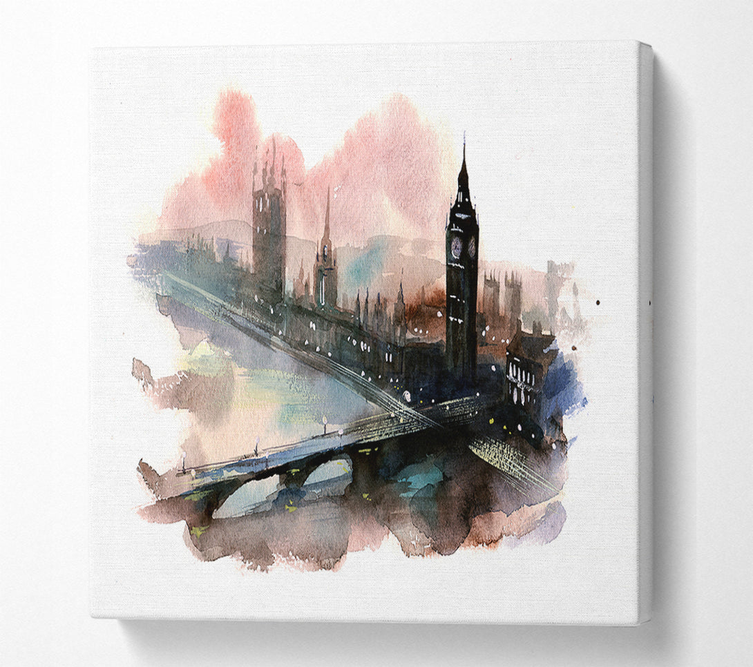  A Canvas Print of Watercolour Big Ben Houses Of Parliament Canvas Art