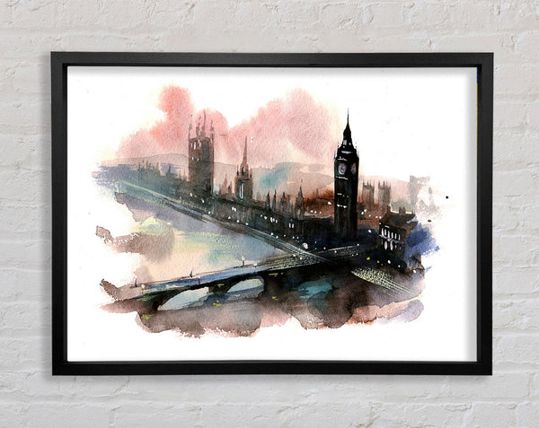 Watercolour Big Ben Houses Of Parliament Framed Print