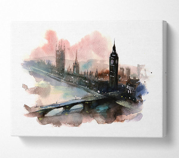  A Canvas Print of Watercolour Big Ben Houses Of Parliament Canvas Art