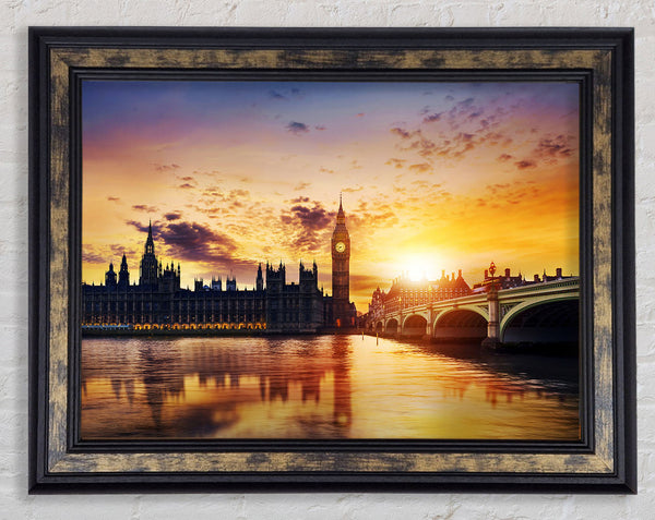 Sunset Over The Houses Of Parliament Framed Print