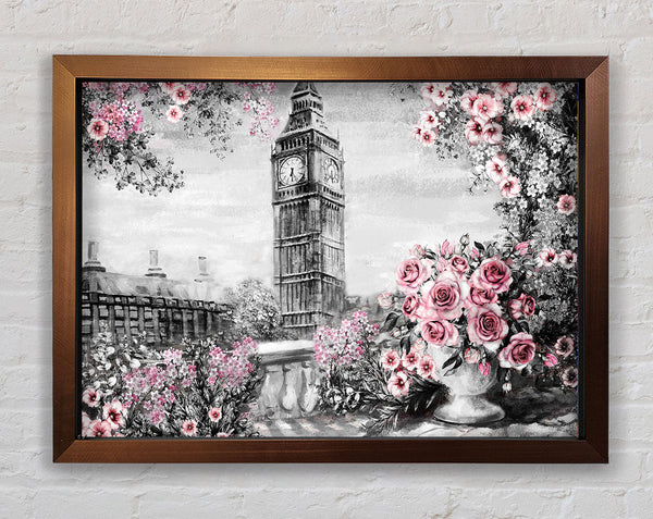Big Ben Pink Roses Framed Print
