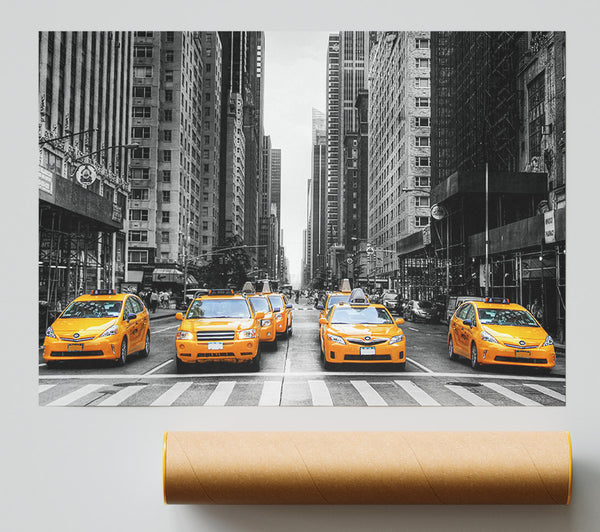 Yellow Cab Line Up Streets Poster