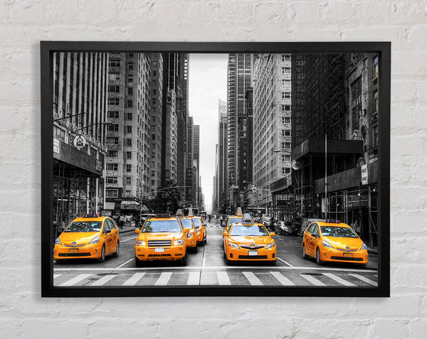 Yellow Cab Line Up Streets Framed Print