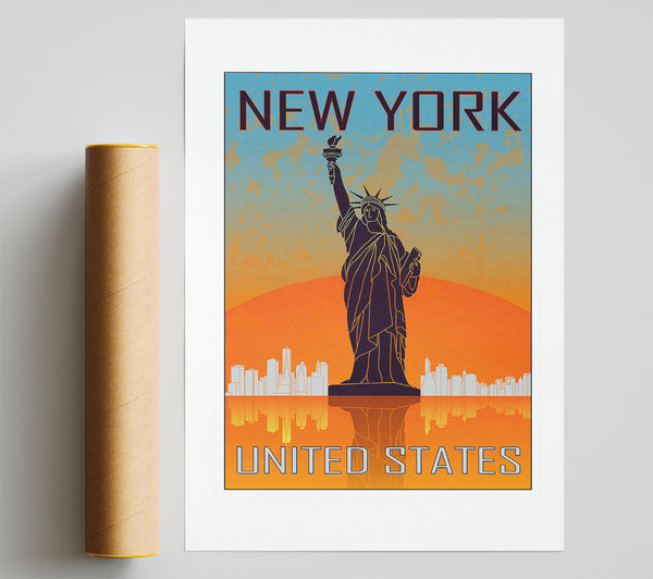 Orange Blue Statue Of Liberty Poster