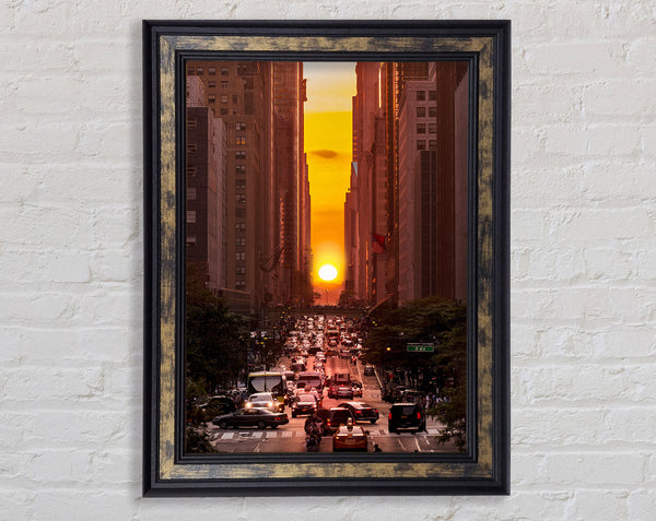 Sunset Through The Streets Of NYC Framed Print