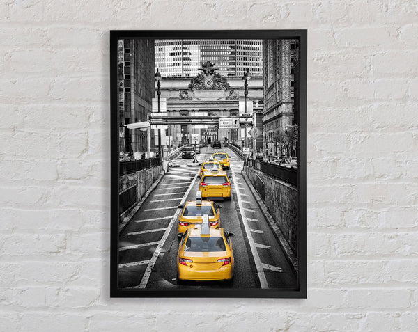 Yellow Cab Line Up Framed Print