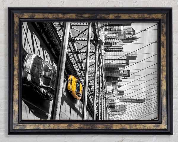 Brooklyn Bridge Yellow Cab NYC Framed Print