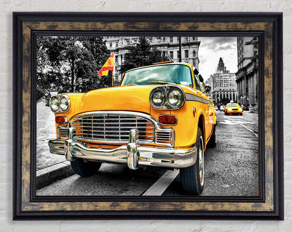 Retro Yellow Cab Framed Print