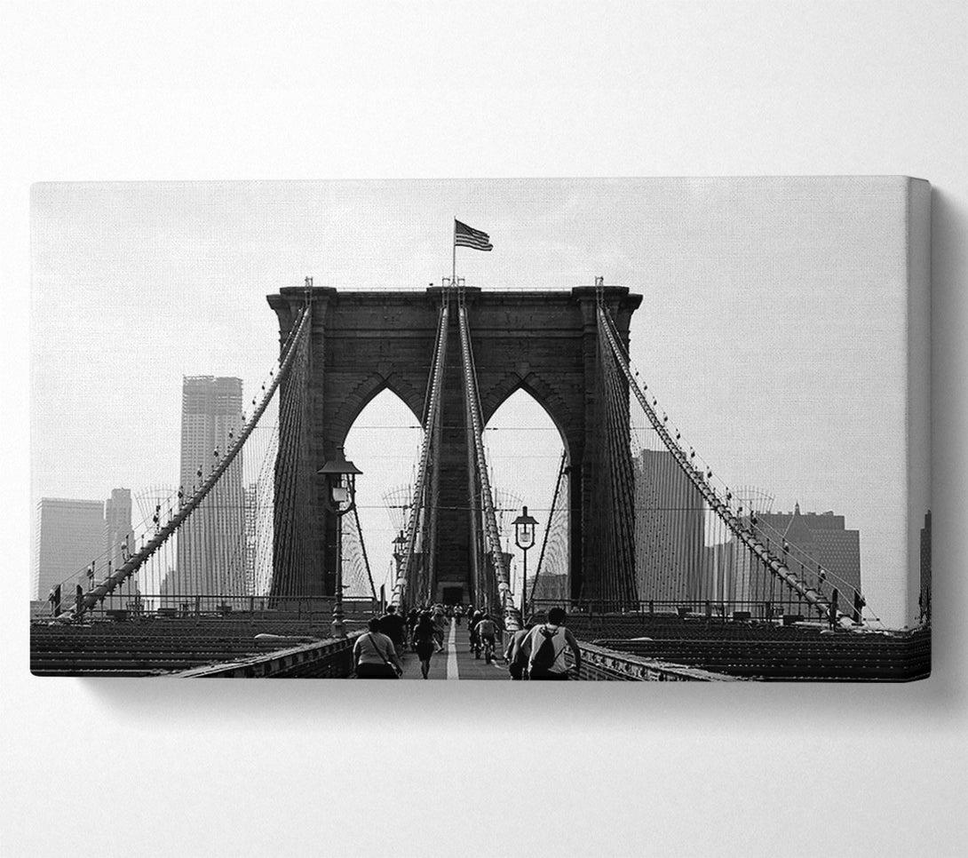  A Canvas Print of Cycling To The City Through Brooklyn Bridge Canvas Print