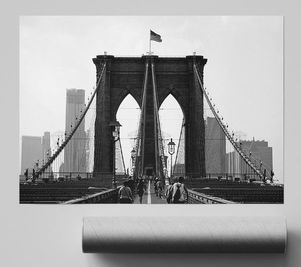 Cycling To The City Through Brooklyn Bridge Poster