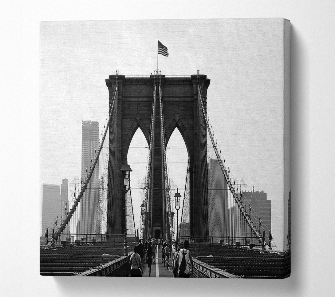  A Canvas Print of Cycling To The City Through Brooklyn Bridge Canvas Print