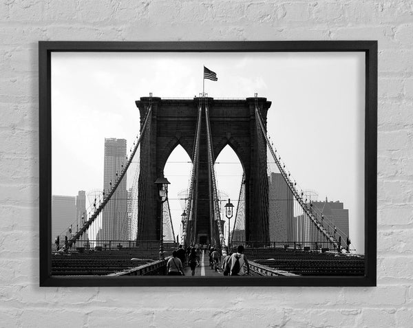 Cycling To The City Through Brooklyn Bridge Framed Print