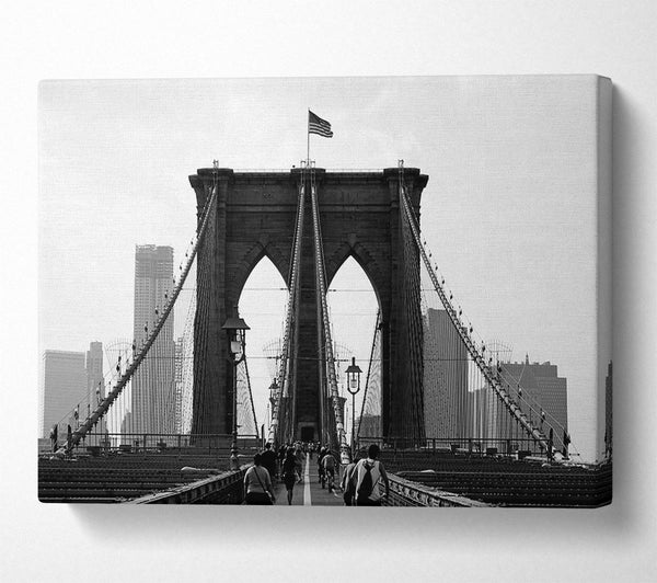  A Canvas Print of Cycling To The City Through Brooklyn Bridge Canvas Print