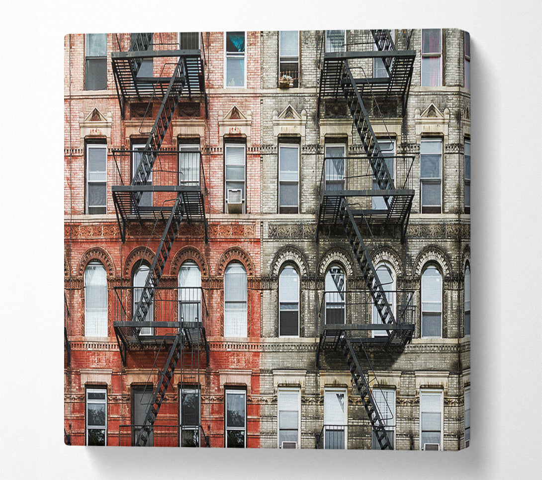  A Canvas Print of Fire Escape Appartment Blocks Canvas Art