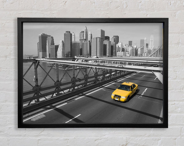 Yellow Cab On Brooklyn Bridge 1 Framed Print