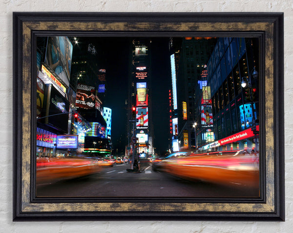 Times Square Yellow Cab Blur Framed Print