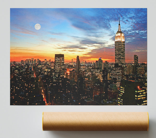 Moonlit Empire State Building Poster