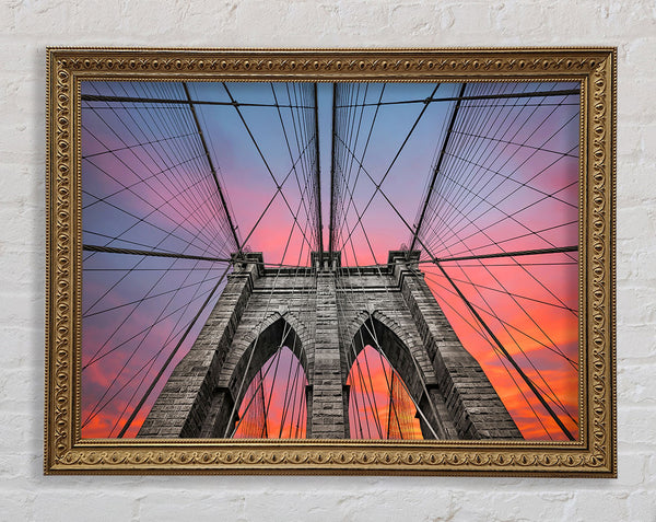 Fire Skies Above Brooklyn Bridge Framed Print